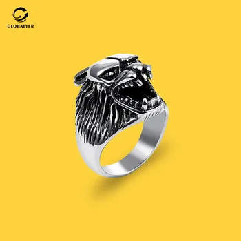 

Net explosion models European and American hip-hop rock club ring Retro domineering wolf head Titanium steel ring 379