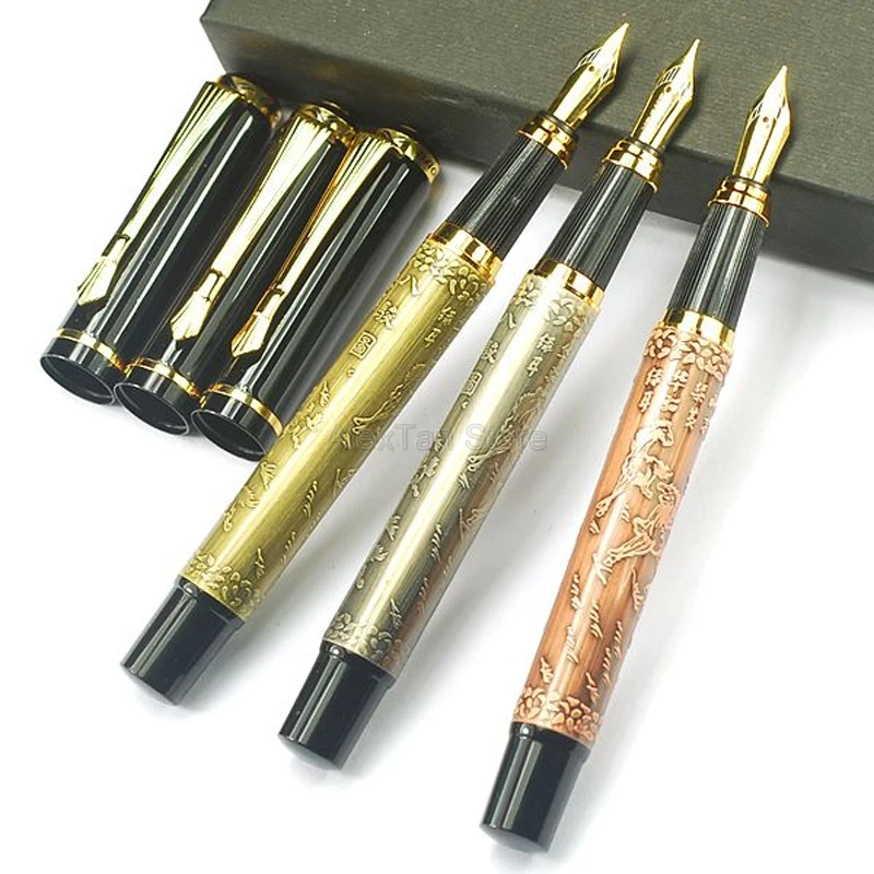 3 Pcs Baoer 507 Metal Ancient Fountain Pen Running Horses Pattern Bronze/Red Copper/Gray Color Writing Pens For Best Stationery
