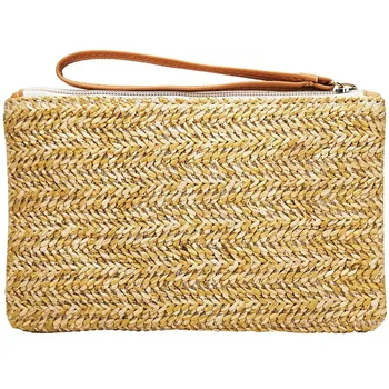 

Women Fashion Mini Purse Cash Handbags Summer Style Bucket Shape Solid Weaving Bag, Gold