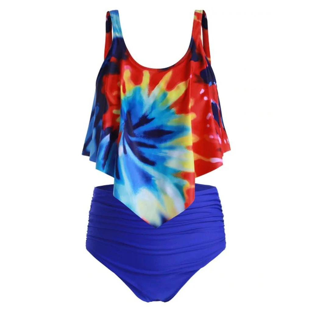 Women Two Pieces Bathing Suits Top Ruffled With High Waisted Bottom Bikini Set Wire Free Caual Split Beachwear Ladies Girls 719