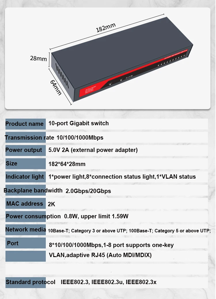 KuWFi Gigabit Network Switch 100/1000Mbps Switch 5/8/10 Port RJ45 LAN Hub Desktop Fast Ethernet Switch for Office Dormitory Home