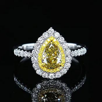 

Princess fashion water drop yellow crystal citrine gemstones diamonds rings for women white gold silver color bague jewelry gift