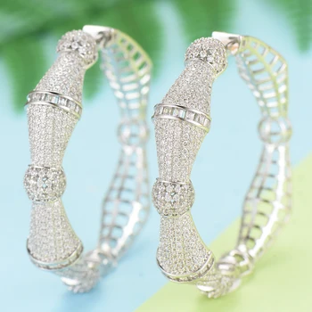 

missvikki 3 Colors Luxury bamboo Hoop Earrings for Noble Women Bride Wedding Gorgeous Full Top Clear CZ boucle d'oreille femme