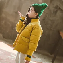 Модное зимнее пальто для девочек; теплая плотная детская верхняя одежда; пальто с вышивкой в Корейском стиле; костюм для девочек; однотонная детская одежда; Зима