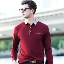 Осенняя мужская футболка с длинными рукавами и отложным воротником, Молодежная деловая Свободная рубашка-поло дышащая, без деформации