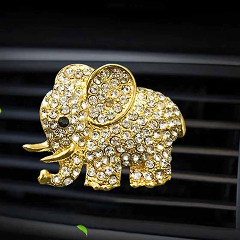 Diamond Crystal Elephant Car Perfume Clip Lady Car Styling Air Outlet Accessories Air Freshener - Название цвета: GD