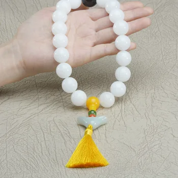 

Natural hetian jade beads bracelet unique jadite jade jade rosary with tassel for men women jade jewelry christmas bracelet