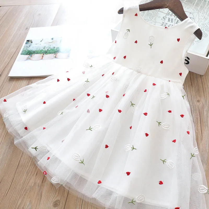 Платье для маленьких девочек с цветочной вышивкой; сезон весна; коллекция года