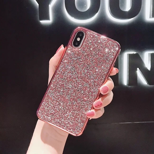 Pink 10 шт./лот Блестящий Роскошный сверкающий Стразы мягкий чехол для телефона хромированная крышка для iphone exsmax 6s 8P 7plus XR Защита корпуса - Цвет: Pink