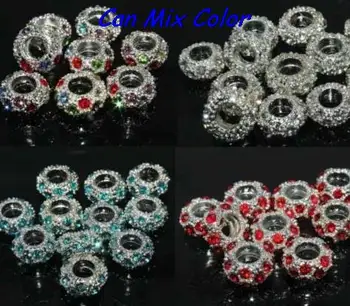 

hry4ice Loose DIY silver plated free shipping big hole spacer Wheel Beads European Bead Bracelet necklace crystal
