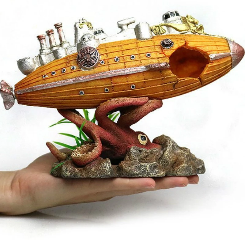 Creative Aquarium Landscaping Sunken Ship Octopus Airship Warship