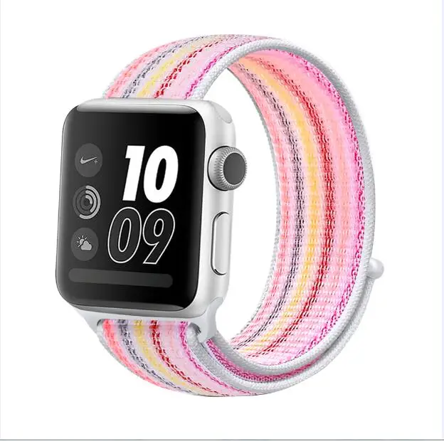 white pink Тканый нейлоновый ремешок для часов Apple Watch ремешок 40 мм 44 мм 38 мм 42 мм мягкая Спортивная петля для iWatch 5 4 3 2 1 дышащий ремешок - Цвет ремешка: white pink