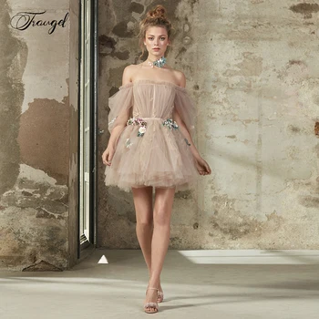 

Traugel Sweetheart Ball Gown Short Cocktail Dresses Off The Shoulder Half Sleeve Backless Mini Prom Evening Party Gown Plus Size
