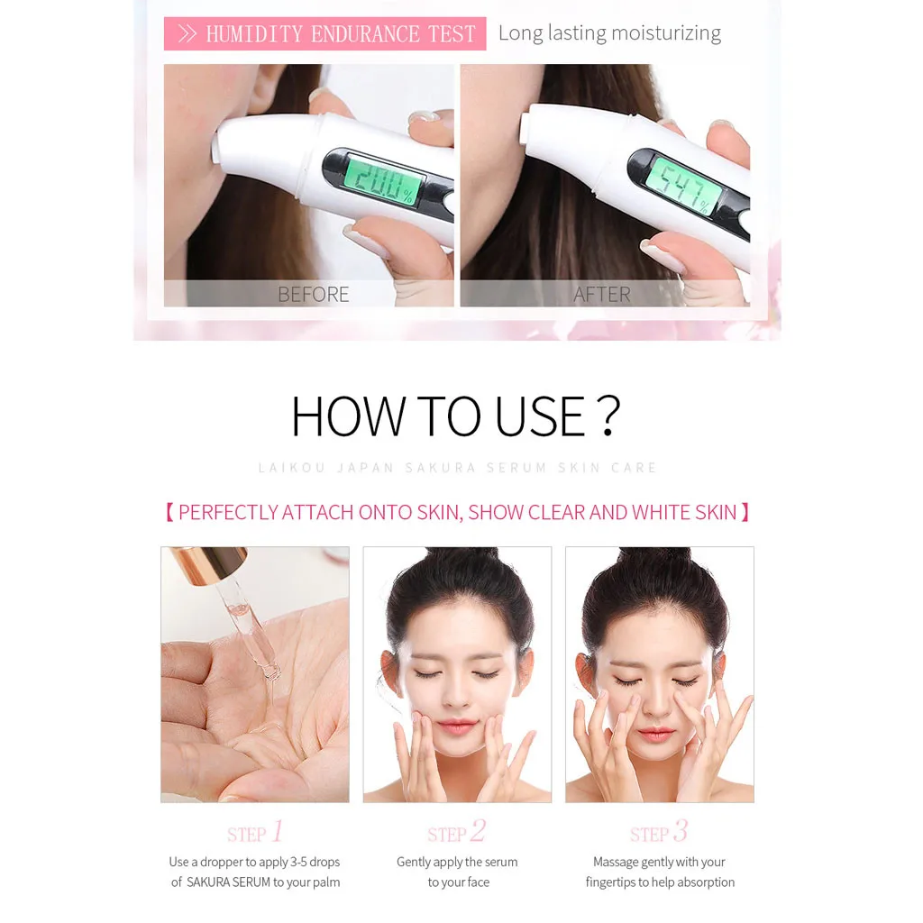 Cherry Blossom Essence Facial Moisturizing Skin Face Care Anti Acne Scar Removal Freckle Essence Hyaluronic Acid Whitening Y807