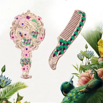 

30ml Creative Vintage Vanity Set Peacock Flower Pattern Retro Painted Brass Mirror Mirror Portable Make Comb Hand Comb With C7E2
