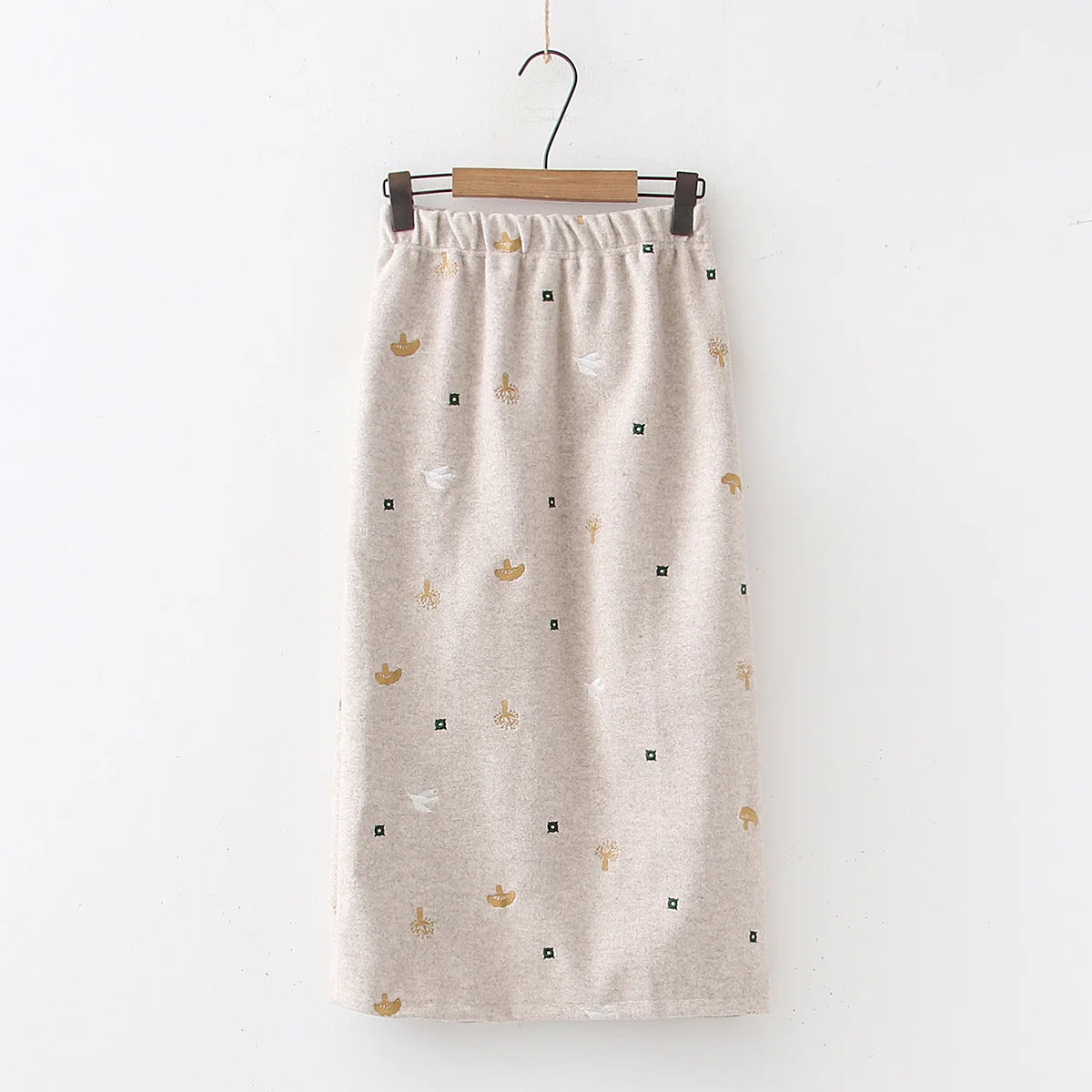 

Literature And Art High-waisted Jacquard Embroidered Small Floral-Print Loose-Fit Mid-length Woolen Skirt Women's Autumn And Win