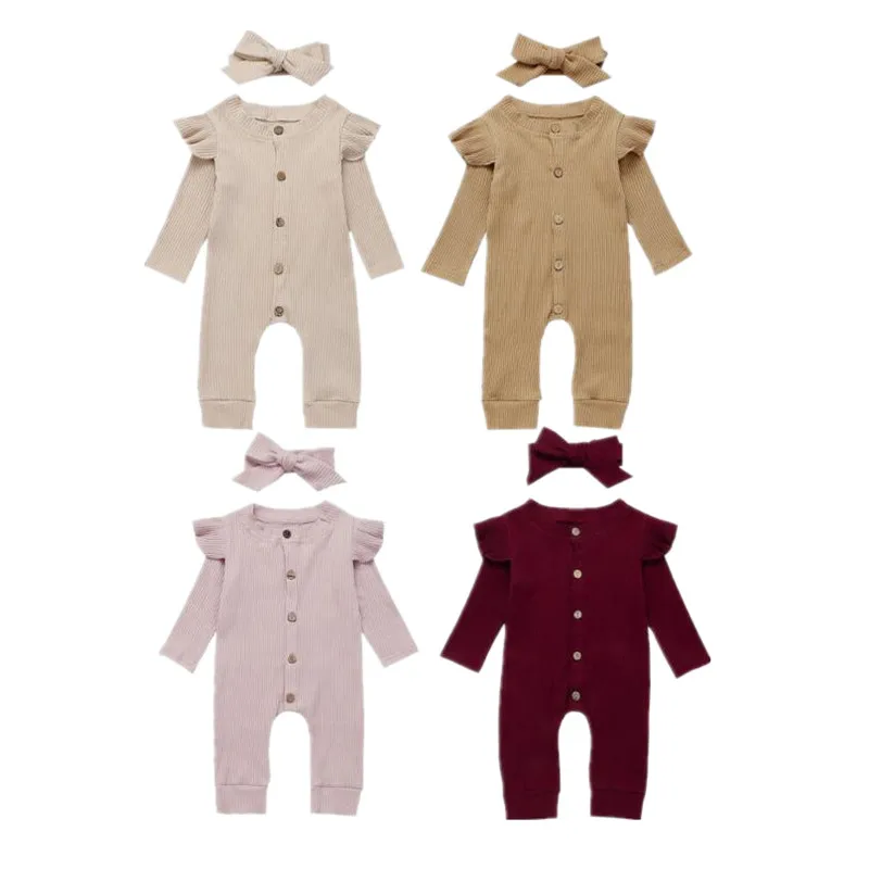 

2019 Baby Spring Autumn Clothing Newborn Baby Girl Boy Ribbed Clothes Knitted Cotton Romper Jumpsuit Solid 2PCS Outfits