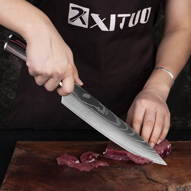 XITUO Chef knife 1-10 Pcs Set Kitchen Knives Laser Damascus Pattern Sharp Japanese Santoku Knife Cleaver Slicing Utility Knife 5