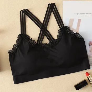 

Beauty Back Tube Top Ice Silk Women Bra Breathable Wrapped Chest Cross Seamless Lace Bras