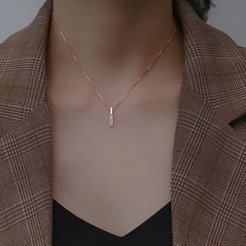 New Arrived 925 Sterling Silver Zircon Rhinestone Strip Shape Pendant Necklaces Women Hot Jewelry Accessories Gift - Image 3