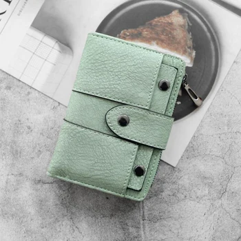 

YXZ Women's Retro-Wallet Pu Solid-Color Fold-Purse Ladies Short Hasp Small-Wallets Coin-Pocket Female Money-Clip
