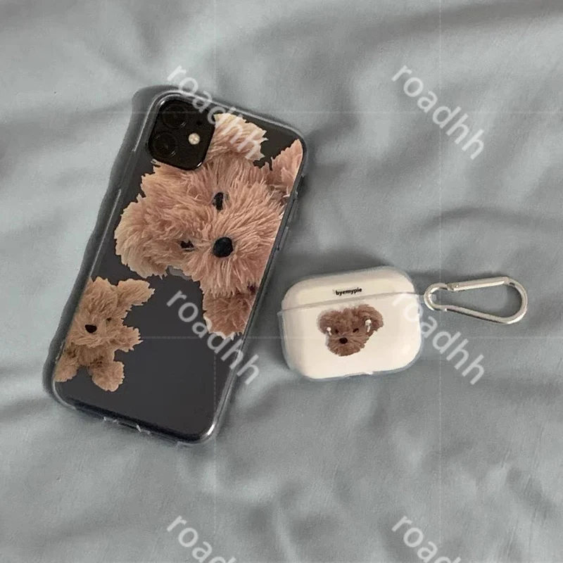 Korean ins Cute Teddy Bear Phone Case for apple iPhone 13 12 11 Pro maxXS Max XR 6 7 8 Plus mini case Clear silicone cover | Мобильные