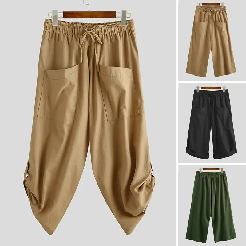 INCERUN Men Fashion Drop Crotch Harem Pants Men Casual Pants Cotton Linen Solid Loose Jogger Retro Elastic Waist Trousers 5XL 7 INCERUN Men Fashion Drop Crotch Harem Pants Men Casual Pants Cotton Linen Solid Loose Jogger Retro Elastic Waist Trousers 5XL 7