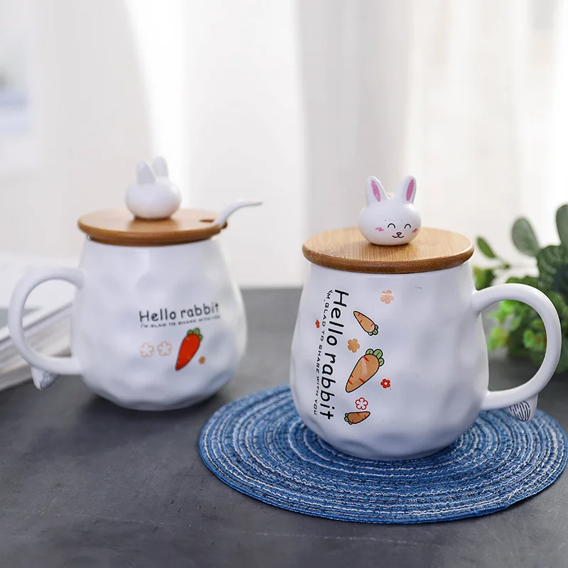 

New Ceramic Cartoon Cup Office Home Breakfast Milk Cup Cute Rabbit Coffee Tea Cup with Spoon Cover Student Couple Birthday Gift