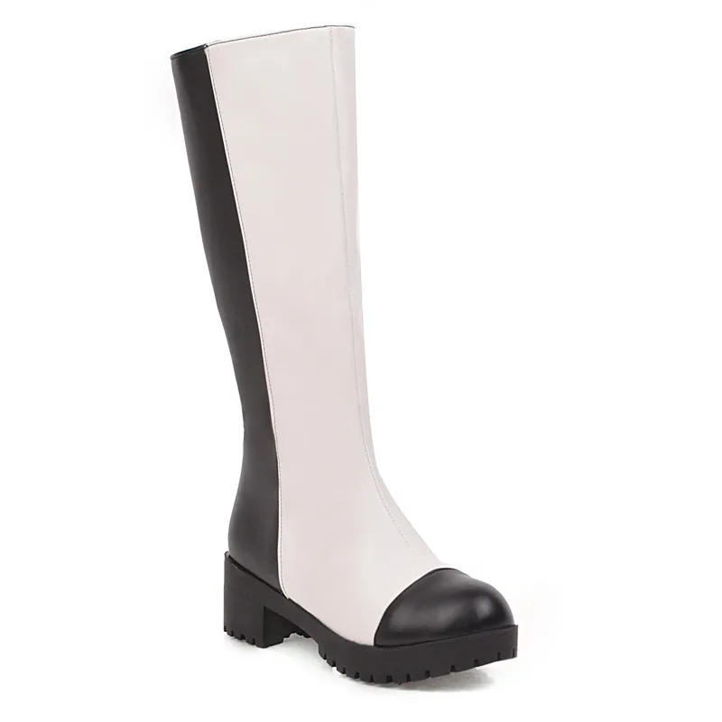 MORAZORA/Новое поступление года; женские сапоги до колена; смешанные цвета; сезон осень-зима; женская обувь на платформе с квадратным каблуком и круглым носком
