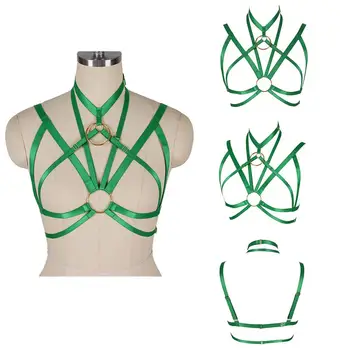 

Green Top Harness Bra Cage Chest Accessories Body Caged Hollow Out Suspender Elastic Adjust Sexy Lingerie Belt Party Dance