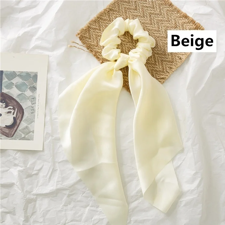 beige Модная однотонная атласная резинка для волос шарф лента для волос женский Хвостик Держатель для крепления бант для волос - Цвет: beige