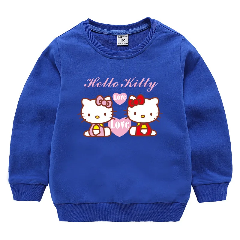 Толстовка с капюшоном для маленьких девочек «hello kitty»; детская одежда; толстовки с капюшоном для маленьких девочек; футболка; хлопковая Футболка; топы - Цвет: Синий