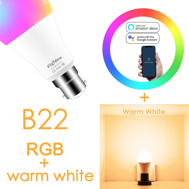 RGB WW 15 Вт умная лампа B22 Wifi светодиодный светильник AC 85-265 в приложение для умного дома Wifi дистанционное управление Настольная лампа с Alexa и Google Assistant - Испускаемый цвет: RGB WW
