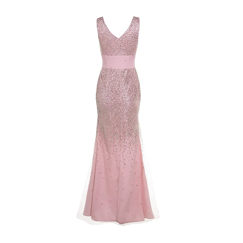 Вечерние платья, летние модные женские платья с блестками для выпускного вечера, сексуальное розовое Золотое Платье, женское платье с высокой талией и v-образным вырезом, длинное облегающее платье - Цвет: Розовый