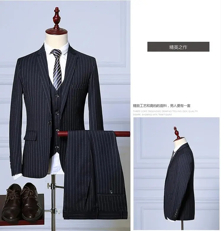 

Costume Homme Men Suits for Wedding Suit Male Suit ,Stripe Men's Dress Business Suits (Jacket+Pants+Vest) ternos masculino