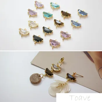 

Copper Plated 18K Gold Semicircle Crystal Double Hanging DIY Ear Stud Bracelet Pendant Material Accessories