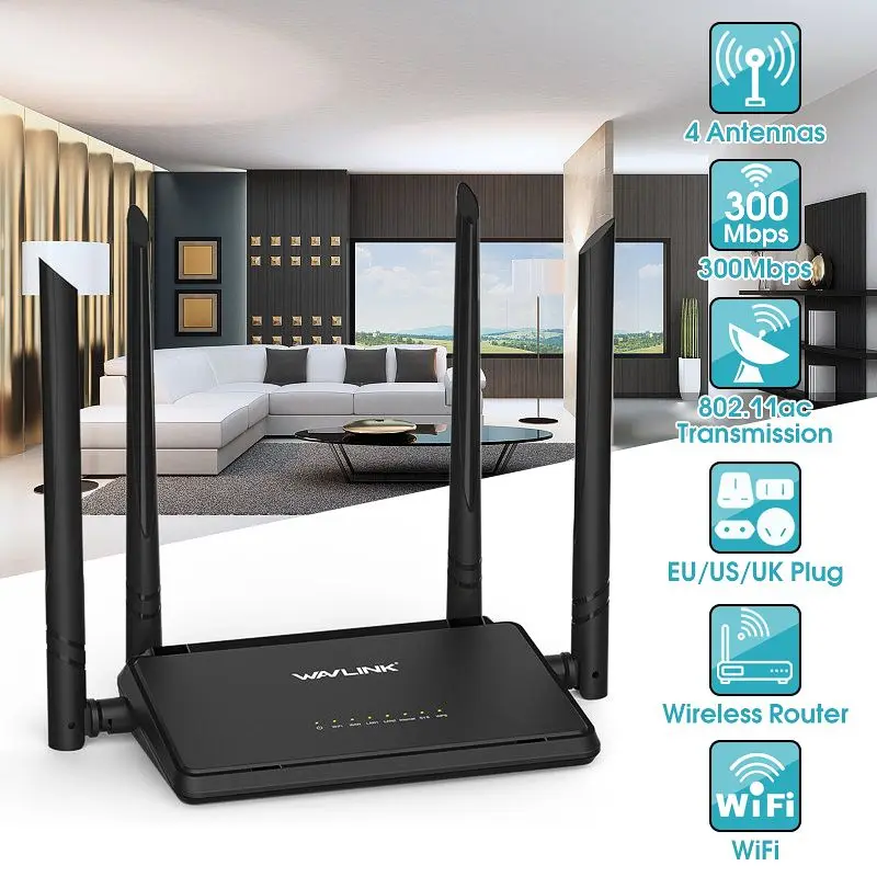 

Wavlink WS-WN529R2P Wireless Routers 802.11ac 300Mbps Smart WiFi 4 Antennas Routers EU/US/UK Plug Best Price