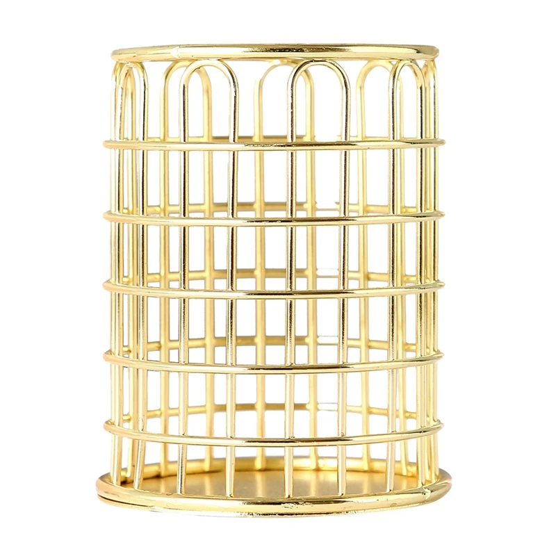 Rose Gold Wrought Iron Pen Holder Cosmetic Makeup Brush Organizer Office Home Desk Stationery Decor Office Accessories - Цвет: gold