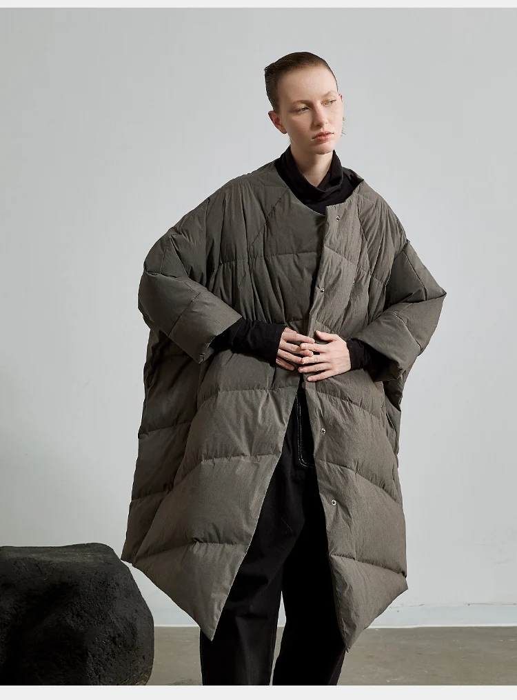 Дизайн AIGYPTOS, Женское зимнее плотное теплое пальто средней длины с рукавами «летучая мышь», пальто-пуховик большого размера, Двусторонний пуховик