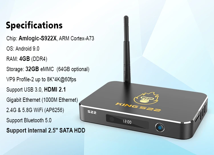ТВ приставка AM9 King Android 9 0 Amlogic S922X 4 Гб LPDDR4 32 ГБ eMMC LAN 1000 м BT5.0 Smart Tv Box VS GT