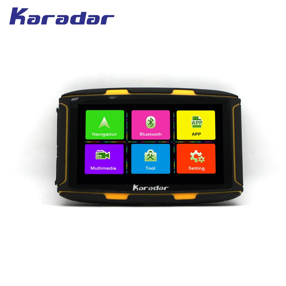 KARADAR Waterproof IPX6 motor car gps navigation 1G RAM bluetooth4.0 WIFI  IPS 854*480 screen Android 6.0 loaded google APP