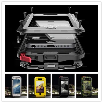 

Heavy Duty Armor Case for iPhone 5 6 7 8 Plus X XR XS MAX Life Water Resistant Shock Dirt Proof Alumiu Metal Case Tempered Glass