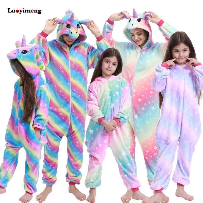 Winter Animal Pajamas Adults Kids Unicorn Onesie Flannel Sleepwear Kigurumi Fox Panda Pyjamas Children Anime Costume Jumpsuit