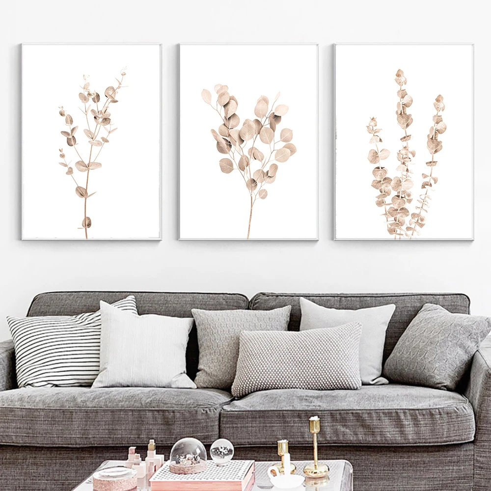 

Eucalyptus Minimal Print Floral Leaf Botanical Leaves Art Gold Canvas Painting Wild Neutral Tones Posters Home Wall Art Decor