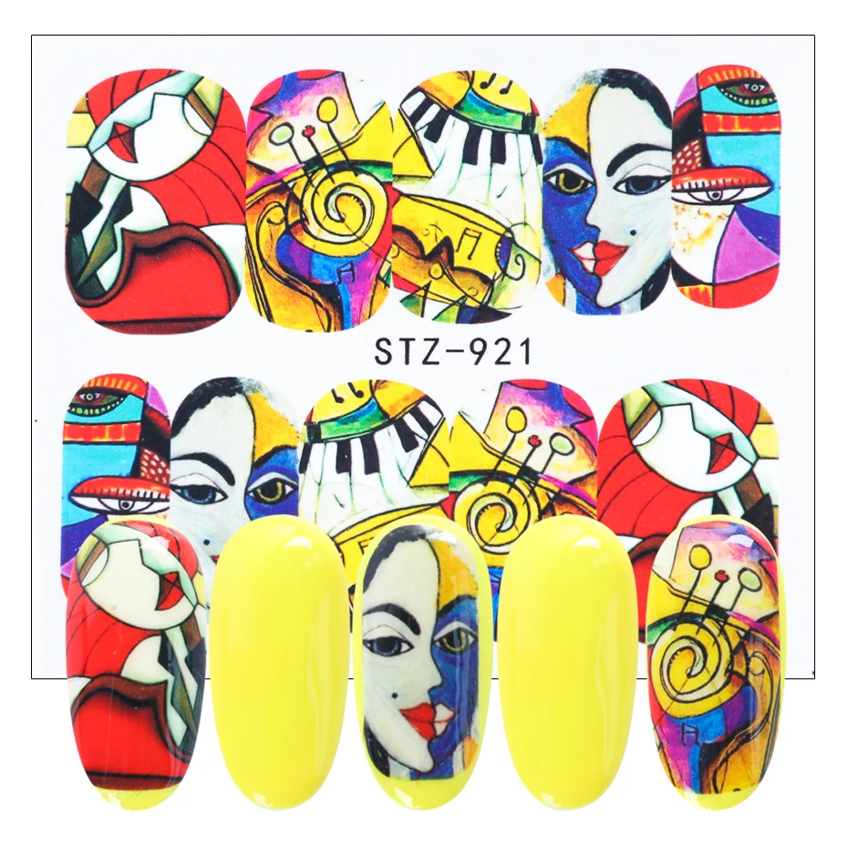 1pc Abstract Face Nail Water Stickers Decals Colorful Beauty Cool Girls Slider Charming New Year Decorations LYSTZ906-921