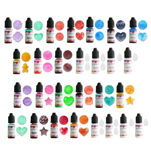 Kit de pigments en résine époxy, 24 couleurs, 10ML, Art, encre, alcool,  liquide, Colorant, Diffusion, UV, fabrication de bijoux - AliExpress