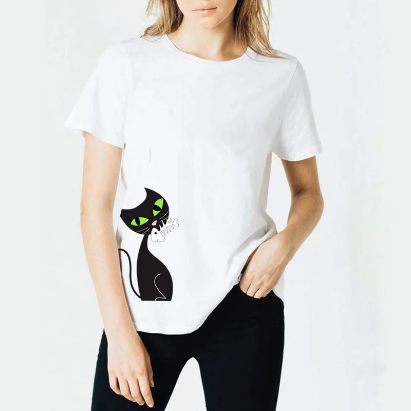 Ute Cat/женская футболка с изображением кошки едят рыбу забавная модные женские