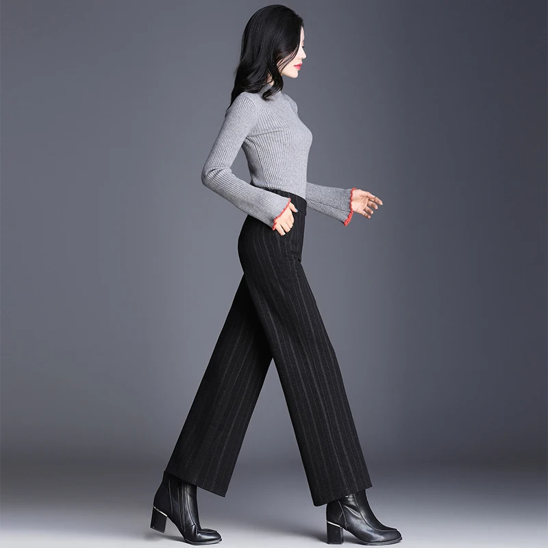 Офисная одежда 2019 женские шерстяные брюки осенне зимние с широкими штанинами