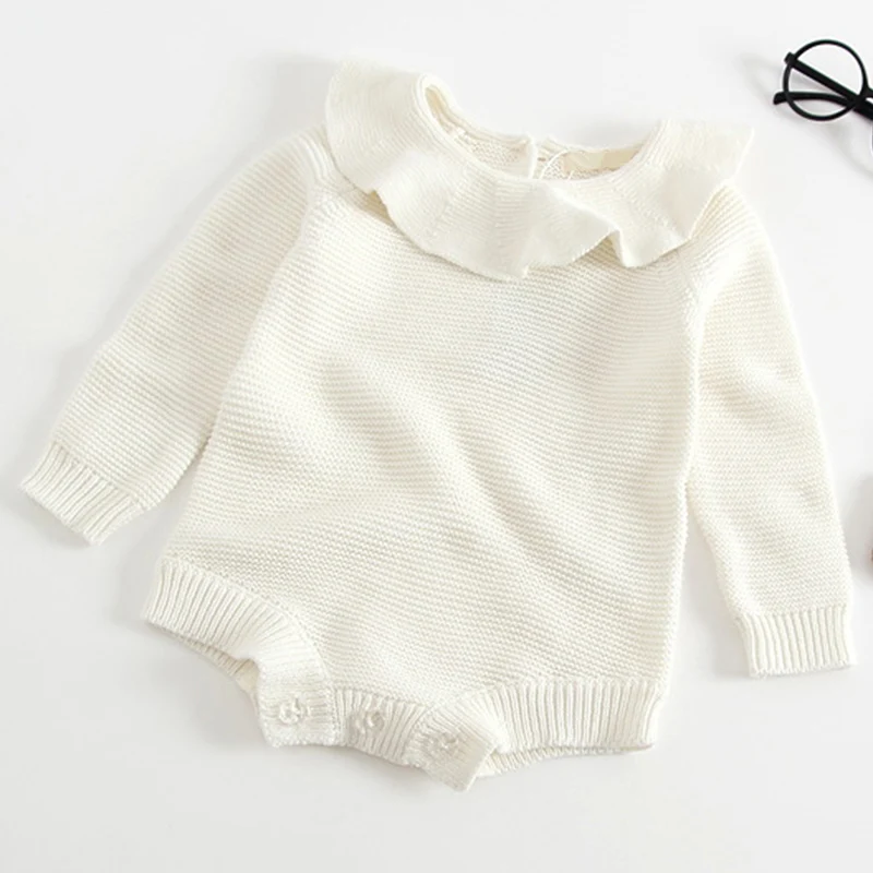 Baby Girl Romper Autumn Baby Knitted Romper Ruffle Long Sleeve Baby Clothes Infant Baby Jumpsuits Girl overall