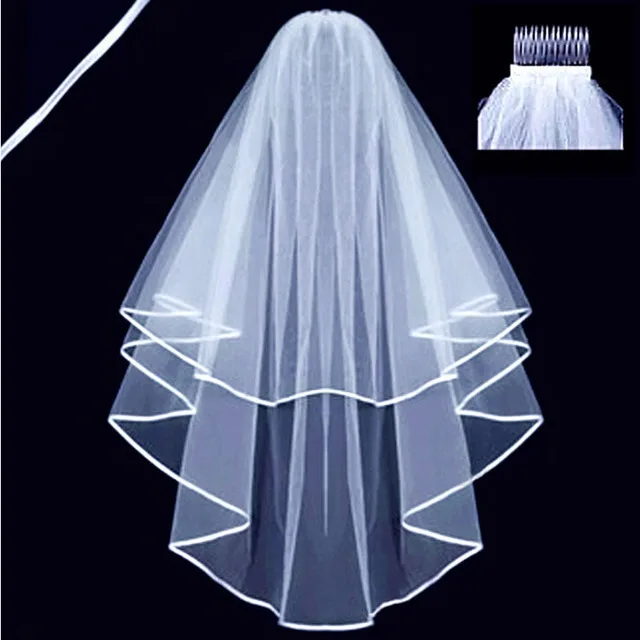 

Cheap Wedding Veils With Comb Wedding Accessories Bridal Headwear Ivory Veil Short Bride Head Veil Birdcage Two-layer Satin Edge